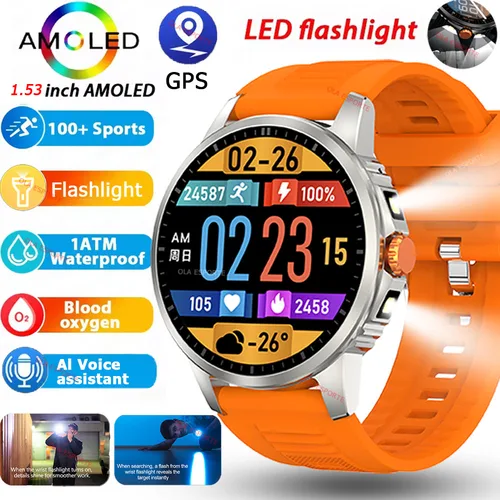 2025 nuevo reloj inteligente para deportes al aire libre pantalla HD de 2,01 pulgadas linterna LED Bluetooth reloj inteligente parlante para hombres mujeres regalos de vacaciones