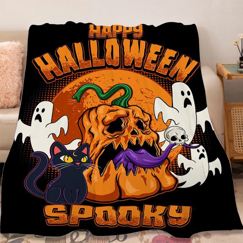 

Halloween Trick or Treat Blanket Sofa Warm Bed Fleece Camping Nap Fluffy Soft Blankets for Winter King Size Microfiber Bedding