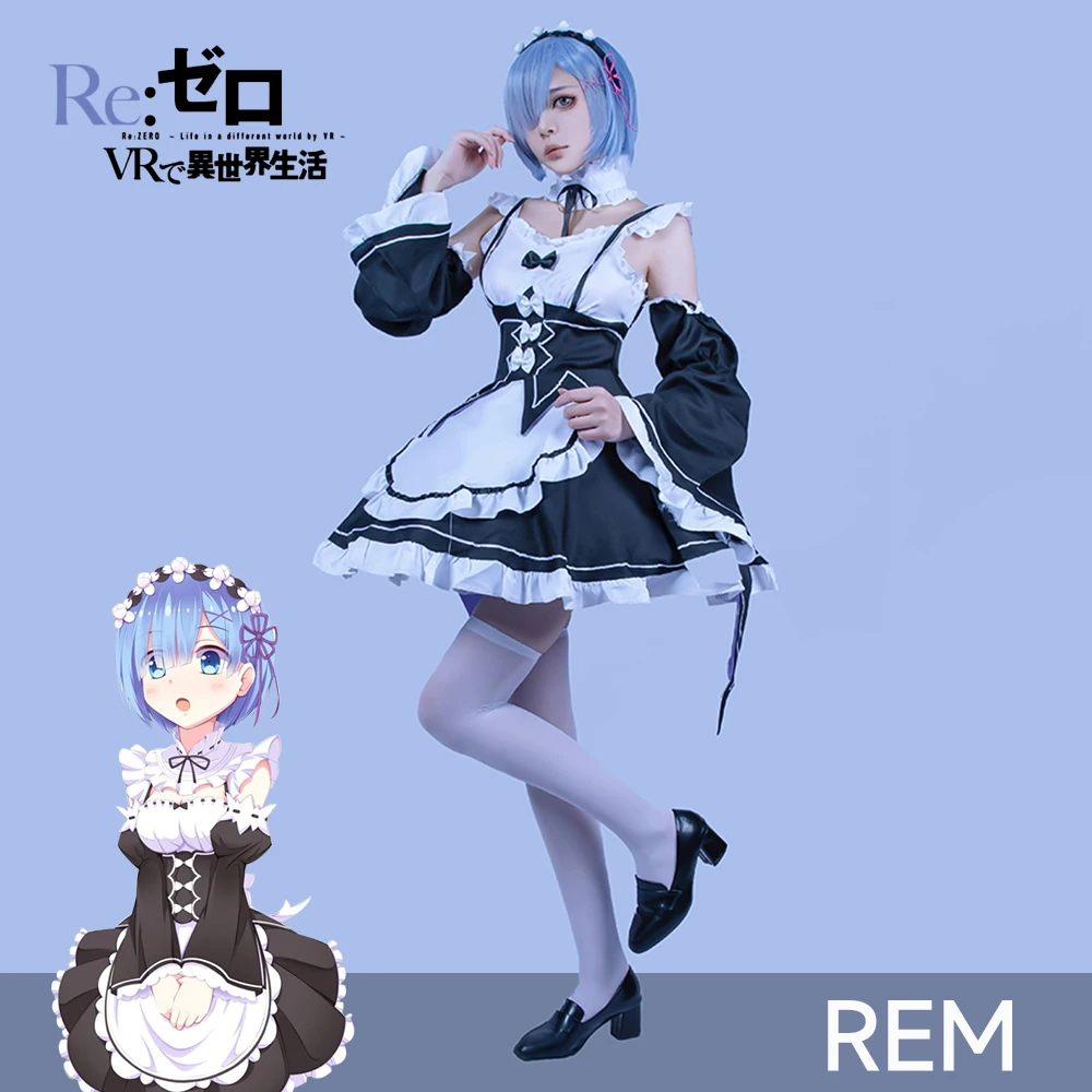 

Ram/Rem Cosplay Re:zero Kara Hajimeru Isekai Seikatsu black blue red Costume Maid Servant Dress Christmas Party Uniform Women