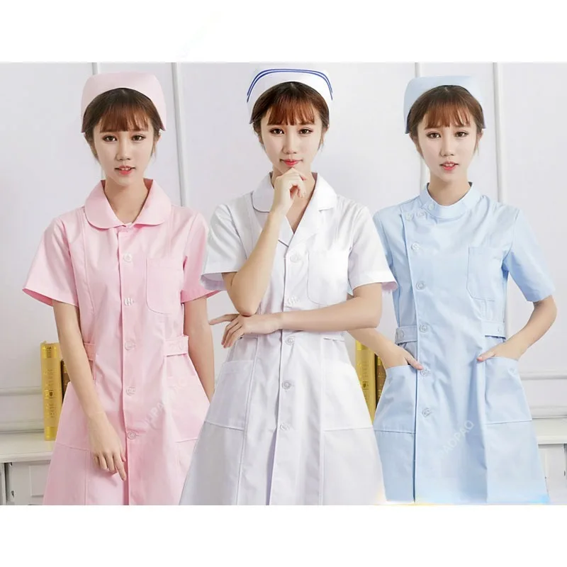 

Nurse Uniform Short-sleeved Summer Dress Female Partial-breasted Pink White Slim-fit Beauty Salon Pharmacy Dental Skin Managemen