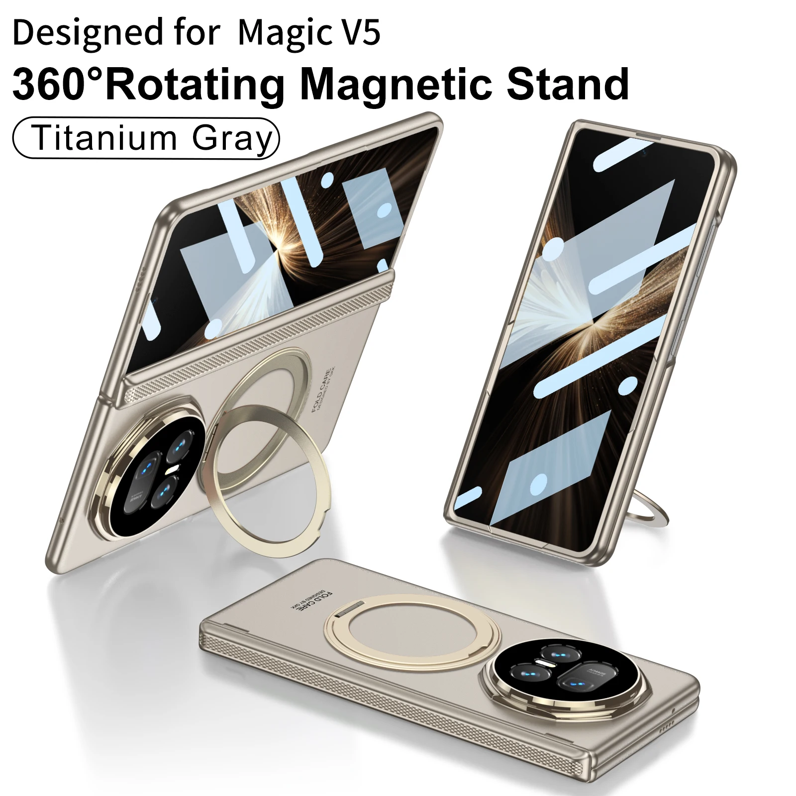 

For Honor Magic V5 Magnetic Hinge All-included Case Wireless Charge Ring Holder Front Screen Glass Cover For Honor Magic V5 Case