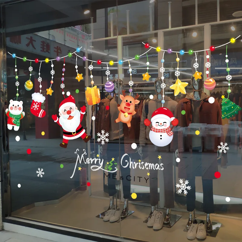 

90*52cm Christmasmas Colorful Hanging Stickers - DIY Self-Adhesive Window Decor for Mall, 4S Shop, Jewelry Store, Glass Door Dec