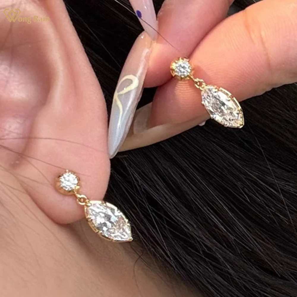 

Wong Rain Vintage Solid 925 Sterling Silver Marquise Cut 5*10 MM Lab Sapphire Gemstone Temperament Drop Earrings Fine Jewelry