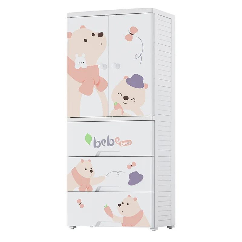 Lovely Children Closets Wholesale Price Living room Multi-layer Two Door Open Baby Kids Clothes Storage Wardrobe with Drawers