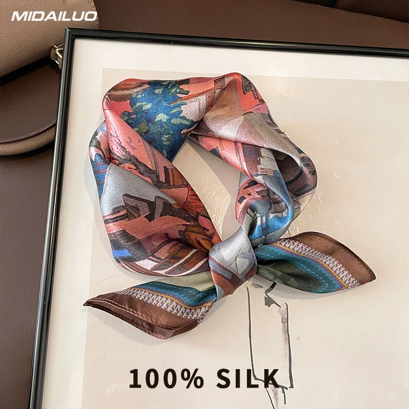 

100% Mulberry Silk Square Scarf 20.87x20.87 Inch Breathable Decorative Headscarf Elegant Accessory Non-Stretch for Outdoor Use