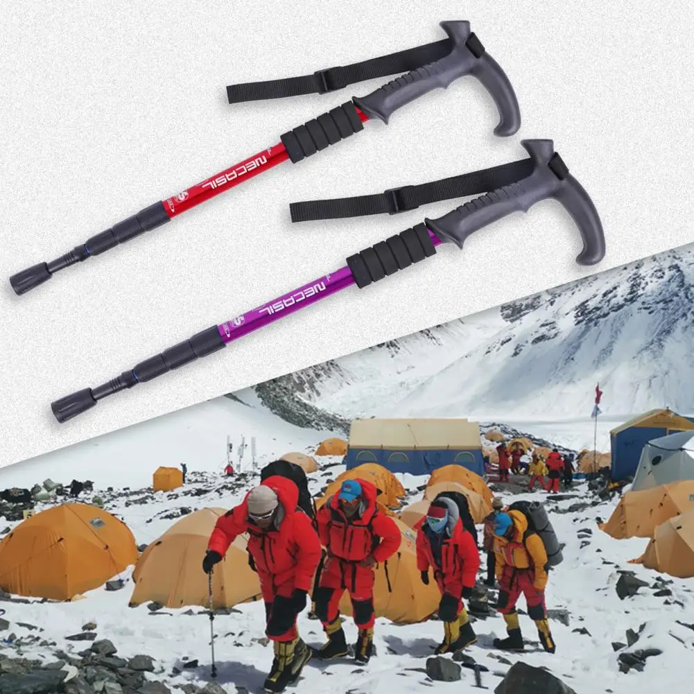 Trekking Poles Flexible T-Shaped Handle Four-section Telescopic Trekking Poles Ultra-light Collapsible Hiking Walking Sticks