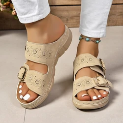 2024 New Chunky Fashion Mid Heels Shoes Slippers Women Sandals Summer Flip Flops Casual Slingbacks Beach Zapatillas Mujer Slides