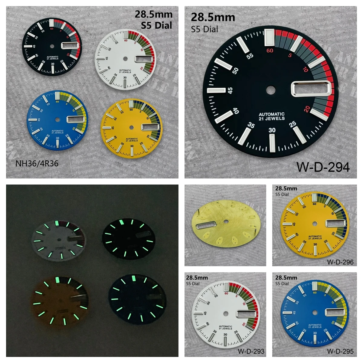 

28.5 mm S5 Logo Matte Dial Suitable For NH36/4R36 Japan Movement Green Luminous Dual Calendar Watch Modification Accessories
