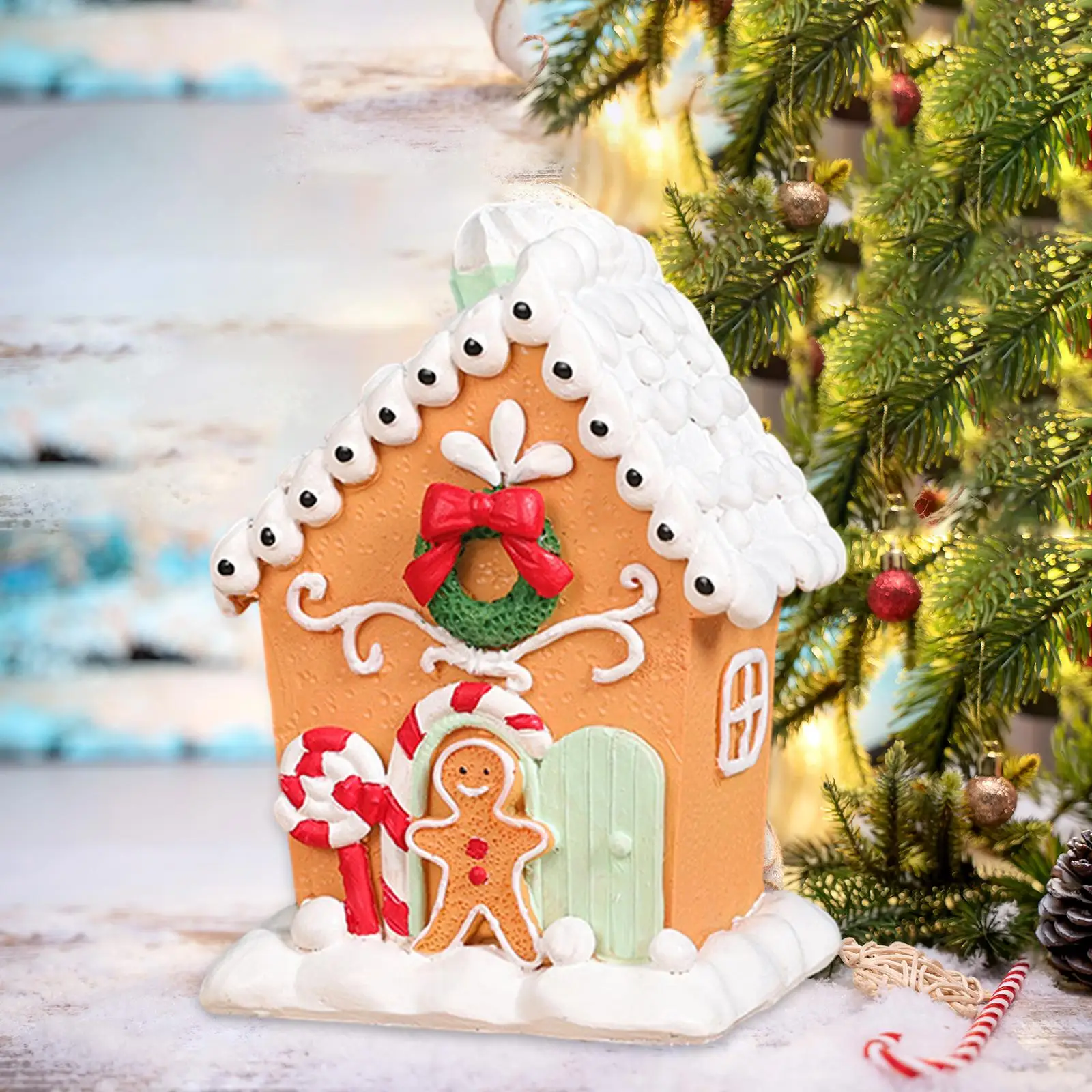 Christmas Gingerbread House Figurine Christmas Miniature Gingerbread House for Cafe Fireplace Festivals Christmas Party Holiday