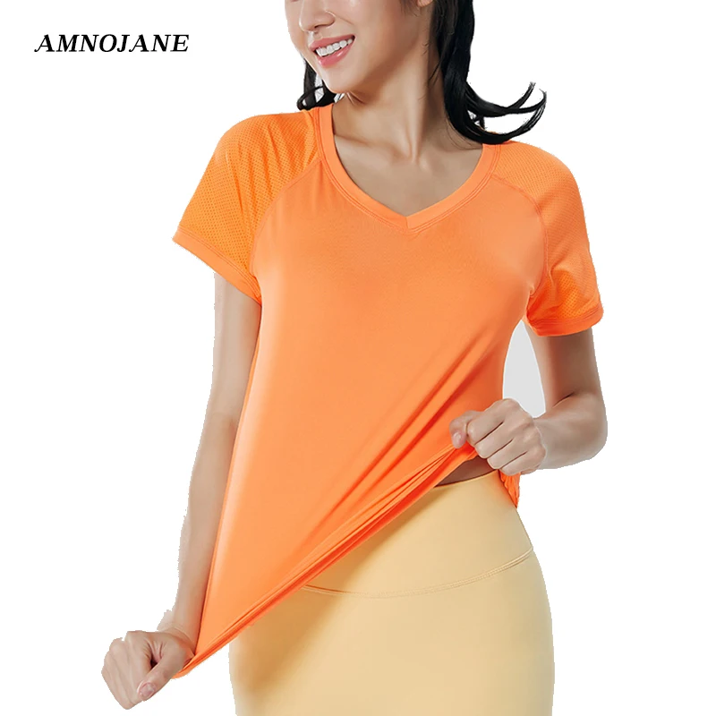 

Sports Shirts Women Quick Dry Yoga T-shirt Gym Clothing Breathable Slim Fit Top For Fitness Short Sleeve Summer Athletic Tops