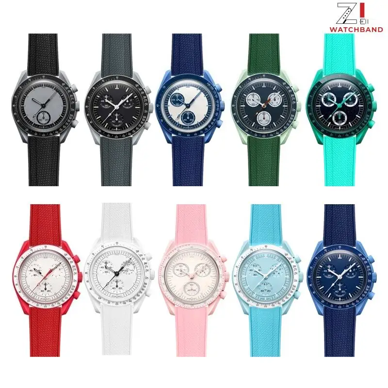 Fluoro Rubber Strap 19mm 20mm 21mm 22mm for Omega X Swatch MoonSwatch Universal FKM Quick Release Diving Watch Band for Seiko