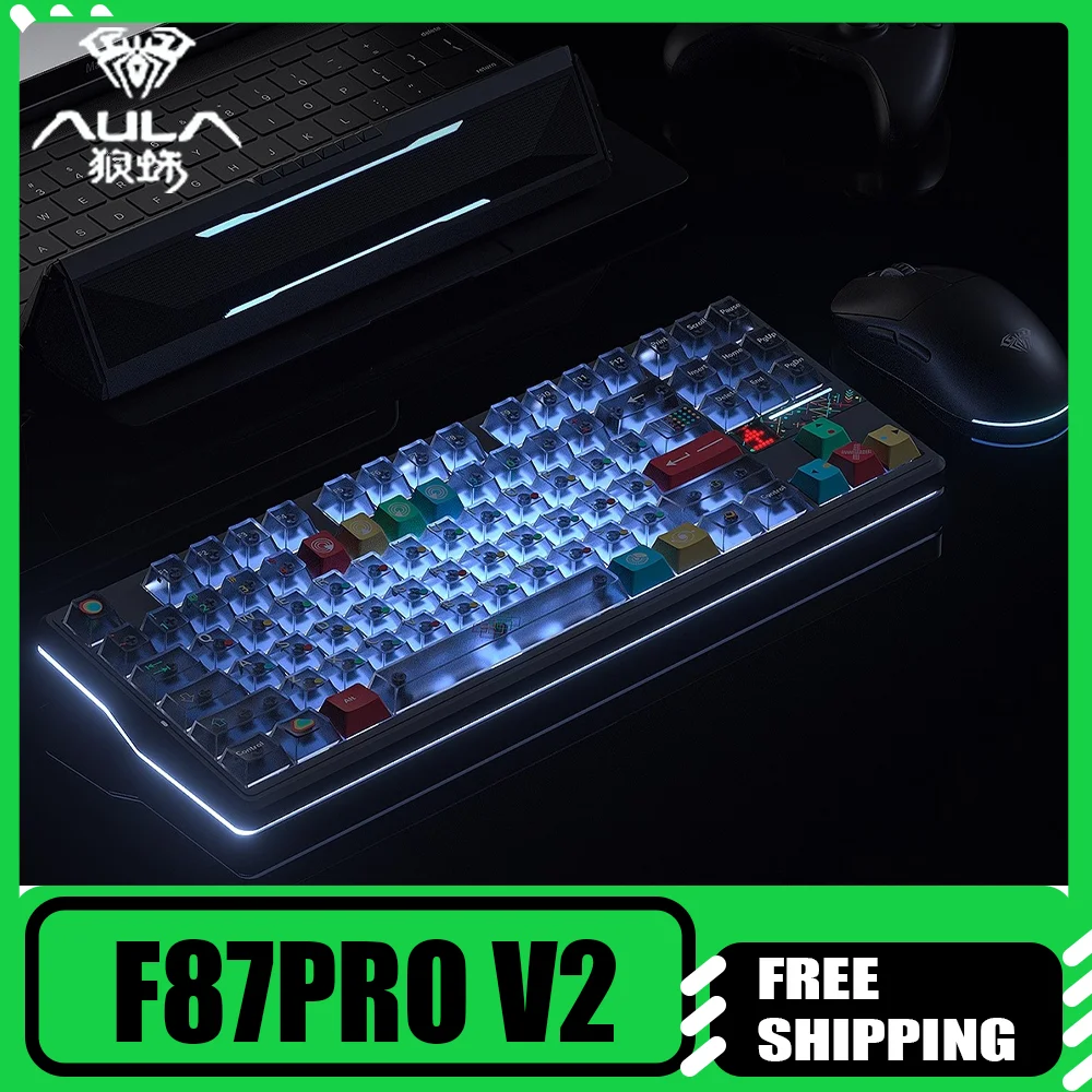 

AULA F87Pro V2 Gaming Mechanical Keyboard Wireless Tri Mode Double 8K RGB Low Latency Full Key Hot Swap Custom PC Accessories