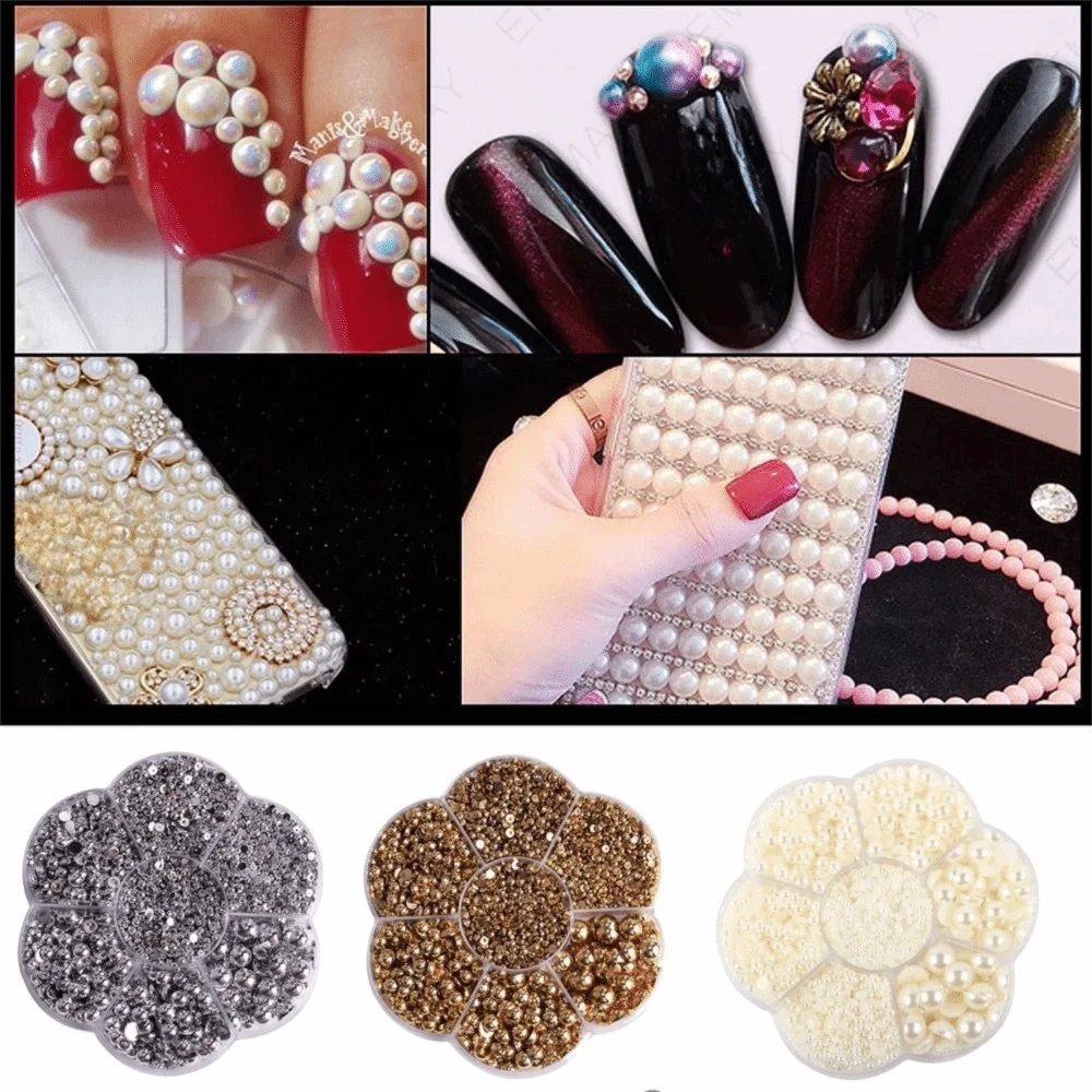 

3100pcs 2/3/4/5/6/8/10mm Half Round Pearl Beads Garment Decor Craft DIY Jewelry Nail Art Flatback Rhinestones ABS