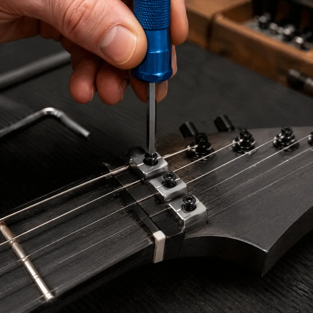 3Sets Premium Metal Locking Nut Clamp Silver+Black Tremolo Bridge Parts Locking System Hardware Electric Guitar