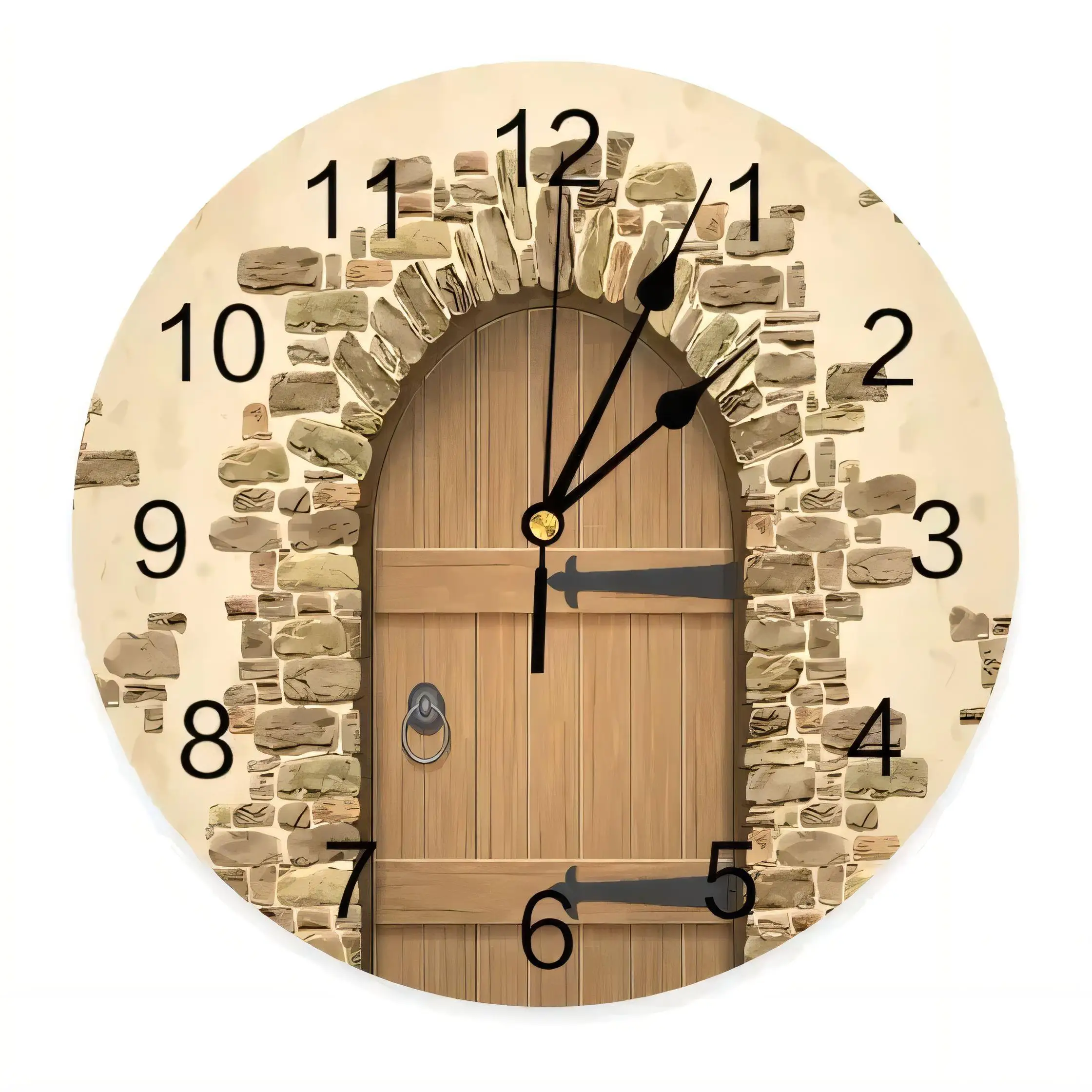 Rustic Wooden Door  Wall Clock Silent Non Ticking Battery Operated Vintage Home Decor for Living Room Kitchen Bathroom