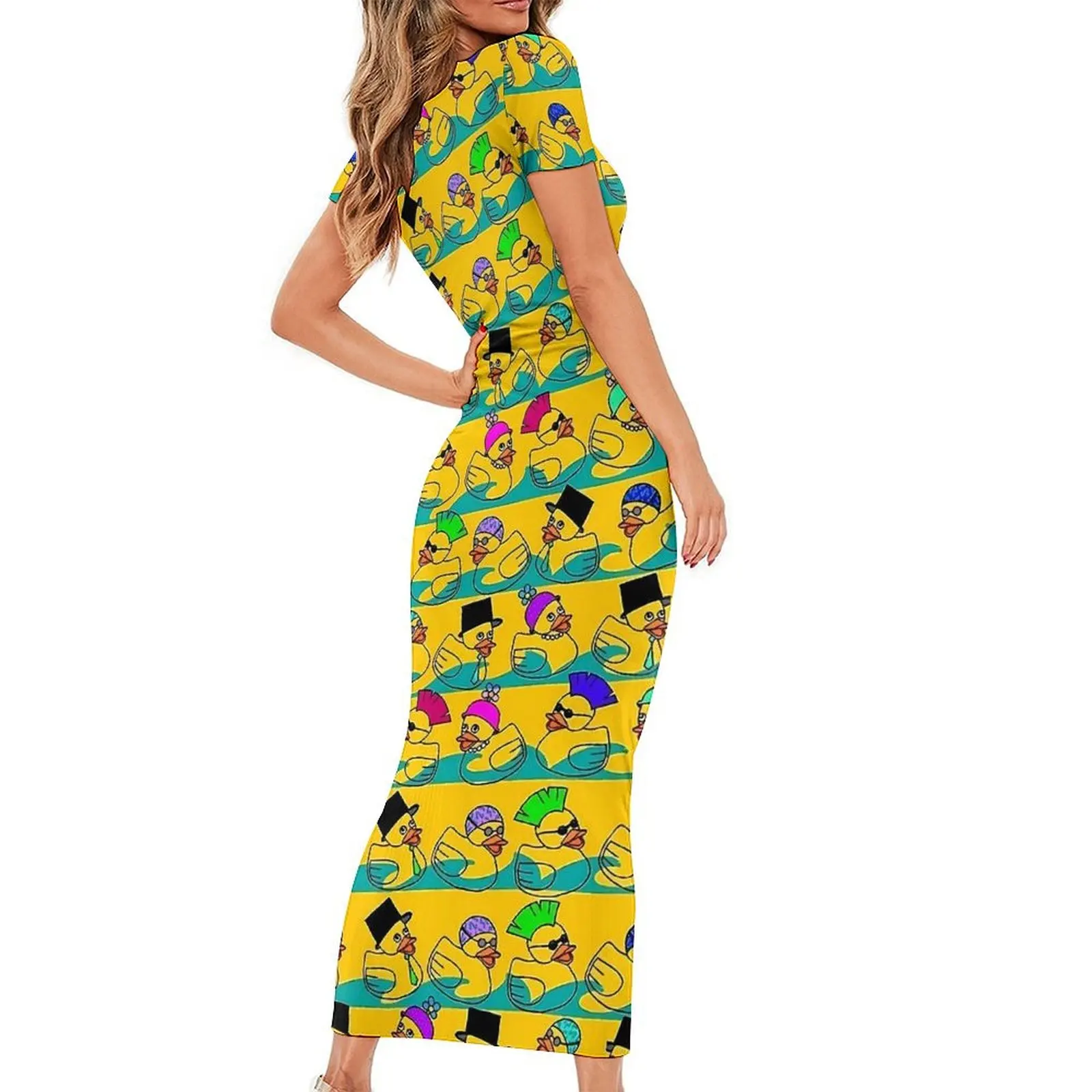 Funny Rubber Ducks Print Dress Woman  Street Style Bodycon Dress Summer Short Sleeve Cute Maxi Dresses Custom Oversized Clothing