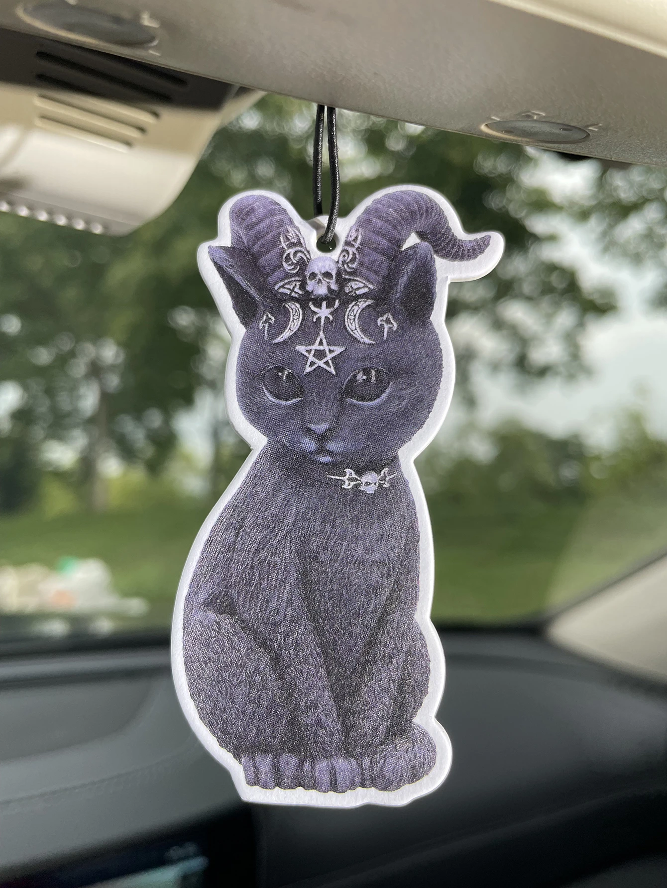 Gothic Horned Black Cat Pentagram Car Air Freshener, Hanging Scented Paper, Natural Plant Extract Fragrance, No Alcohol, Heat Re