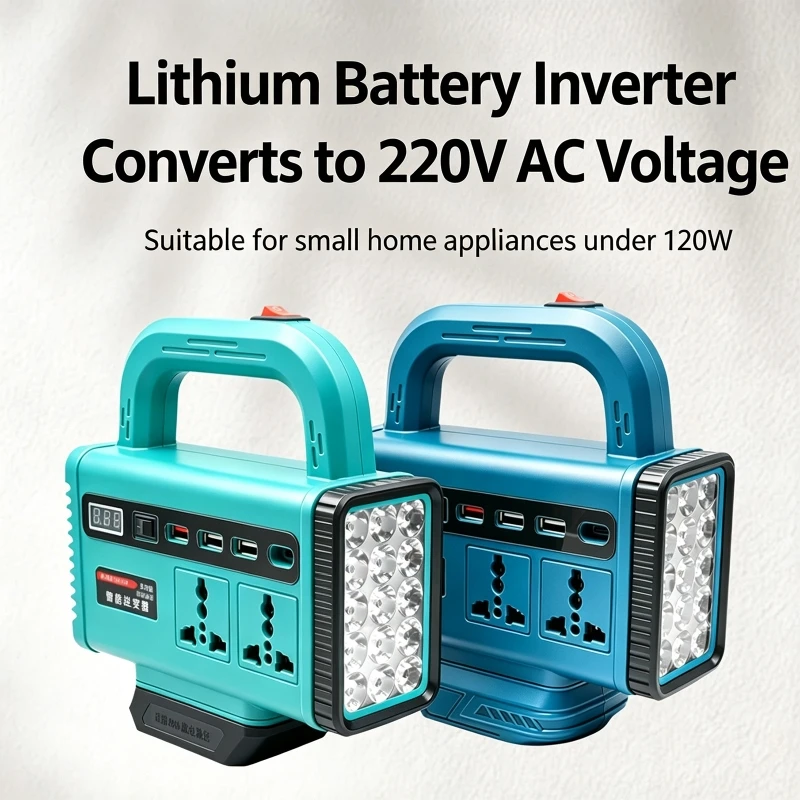 120W Lithium-ion Smart Modified Sine Wave Inverter DC18-21V to AC220V Emergency Backup Power Type-C Dual USB