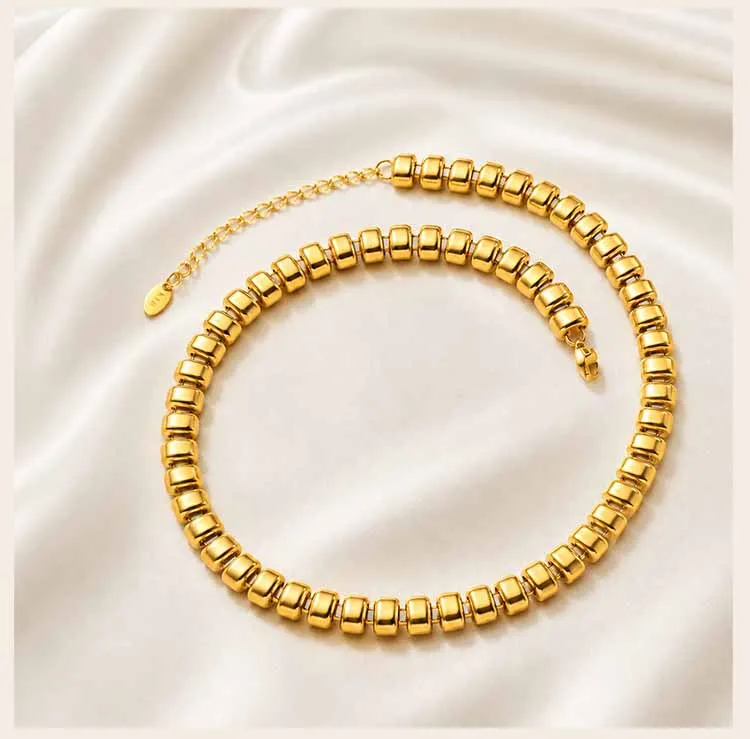 Chunky Perlenarmband, 18K Vergoldeter Edelstahl, Hypoallergener Verstellbarer Ketten-Schmuck – Detail 6