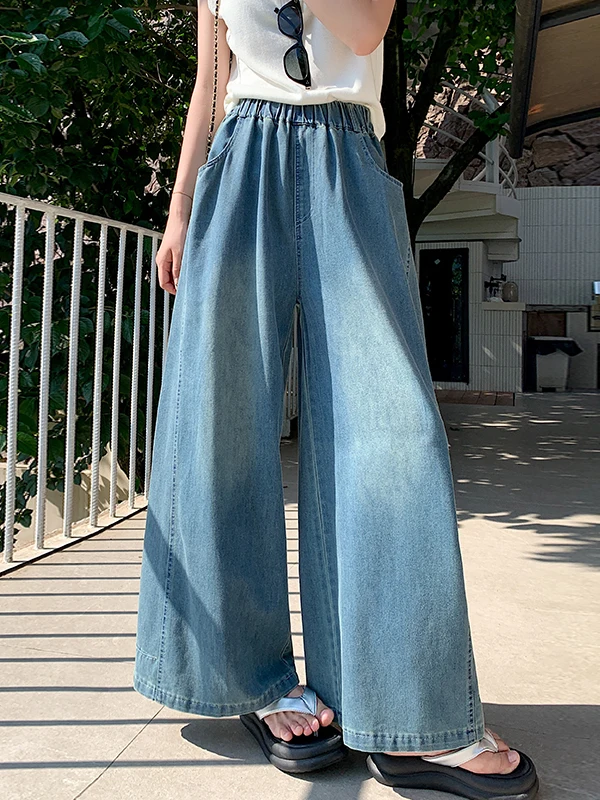 

High Waist Wide Leg Jeans Women's Summer Thin Casual Drapey Design Loose Fit Straight Leg Long Pants Ladies' Casual Trousers