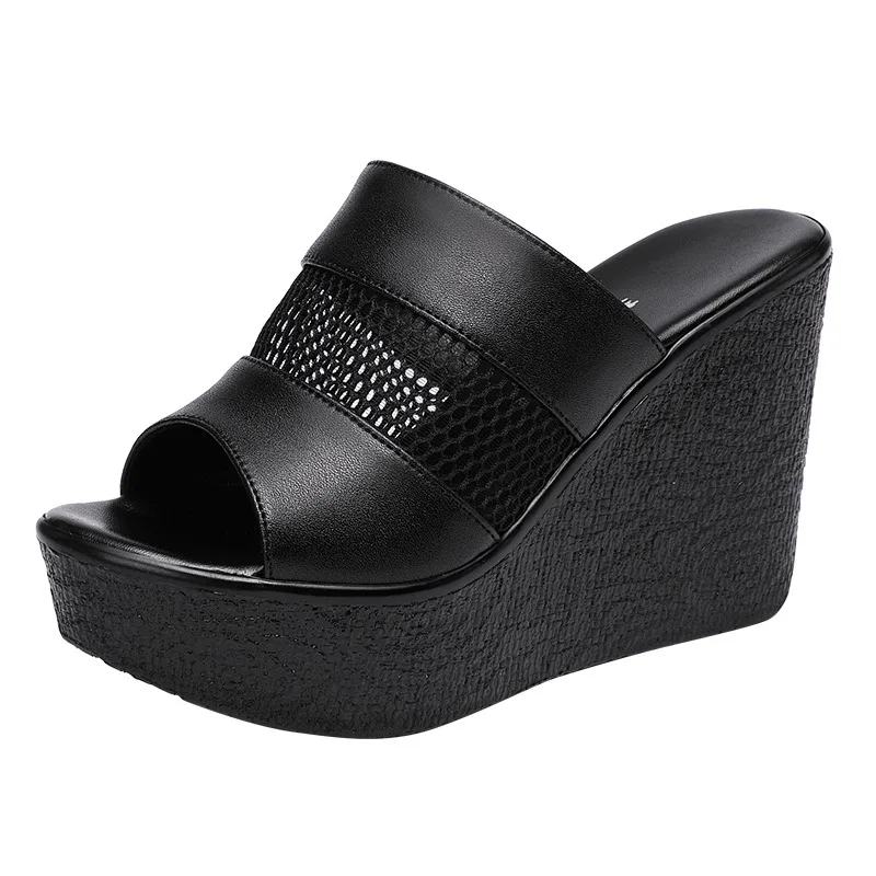 Plus Size 32-43 High Heels Slippers Women Wedding Shoes Summer 2024 Cutout Platform Wedges Slides Ladies Slippers for Office