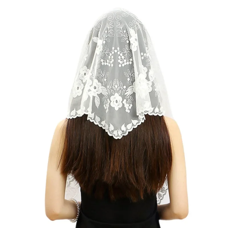 Solid Color Triangle Scarf Wedding Veil Black and White Gauze Scarf Fashion Printed Lace Breathable Mantillas