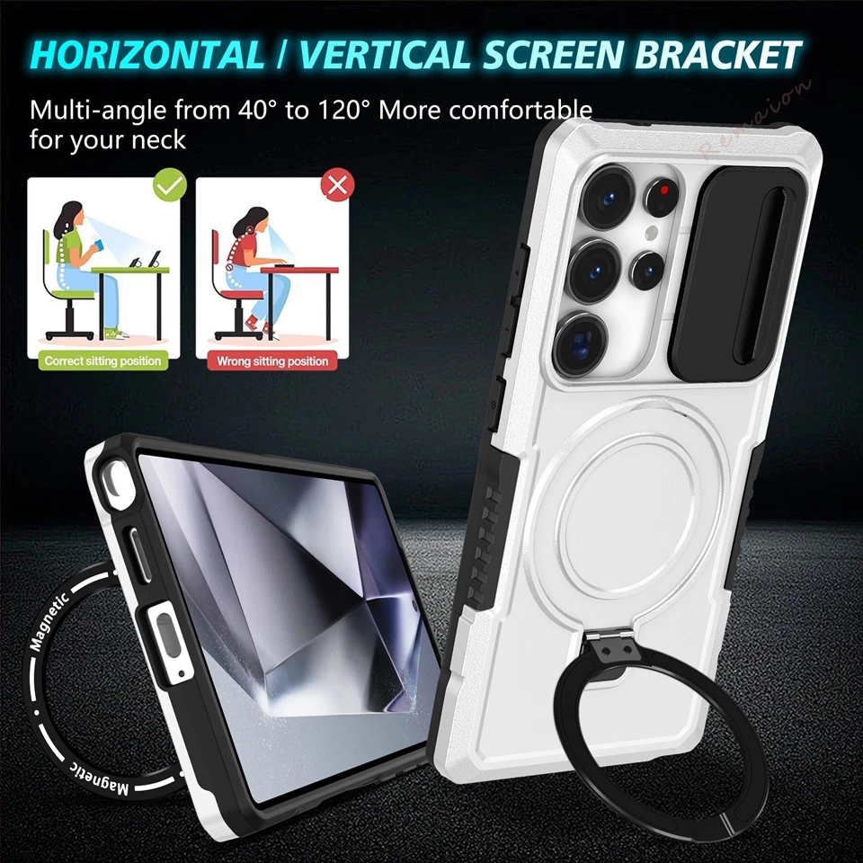 Armor Magnetic Stand Phone Case for Samsung Galaxy S24 S22 S23 S25 S20 S21 S26 FE Ultra Plus Magsafe Shockproof Protector Cover
