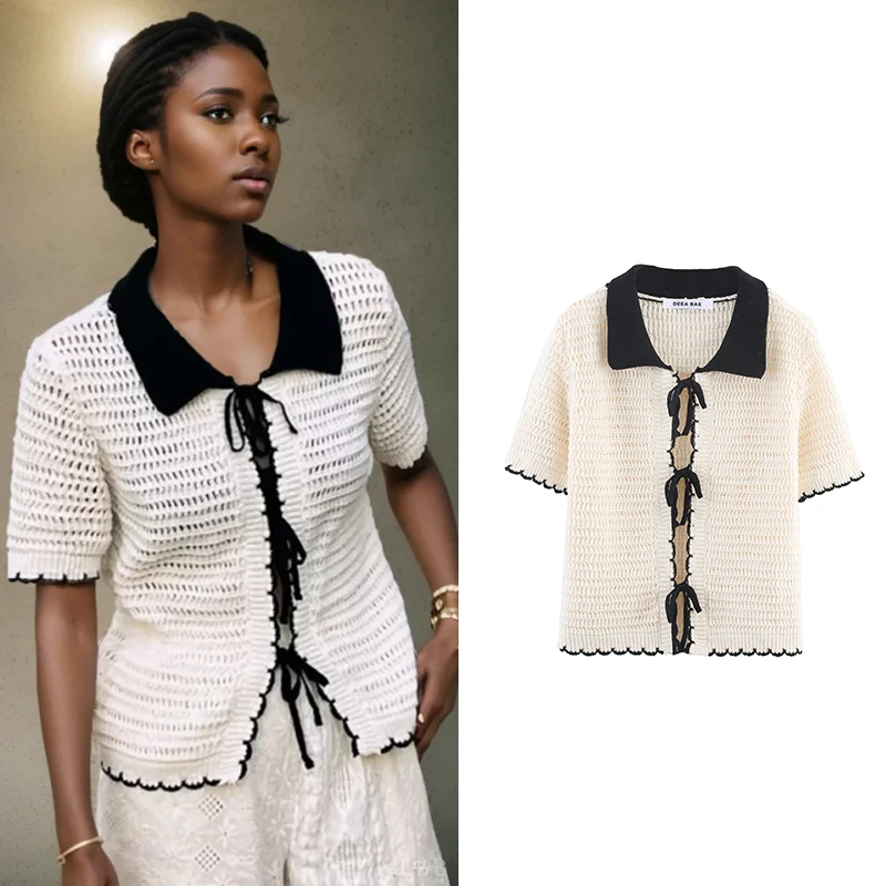 2025 New Polo Shirt Women's Knitted Tops Summer Fashion Slim Elegant Holiday Youth Tops Women's Chic Street Comfort Top