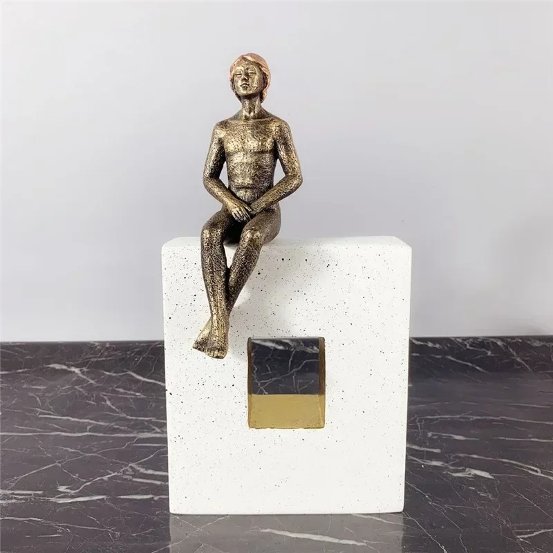 

European Style Resin Sitting Man Ornament Human Sculpture Living Room Decoration Crafts New Home Gift Home Decor Accessories