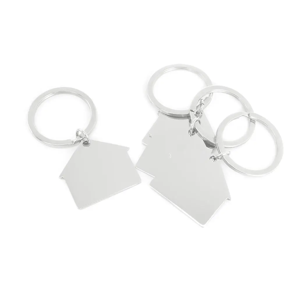 20Pcs Customizable Mirror House Shape Stainless Steel Pendant Engravable Address Pet Tag Anti-lost Keychain Charm Accessories