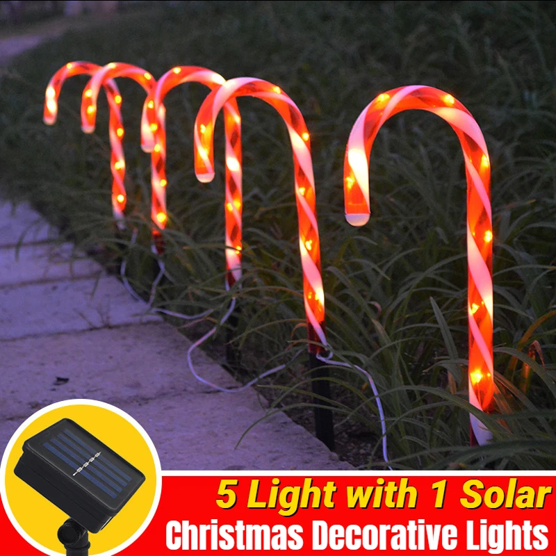 

5/10pcs Solar Christmas Candy Cane Lights Lawn Lamp Outdoor Waterproof Solar Lights LED Xmas Decor Garden Pathway Yard Light