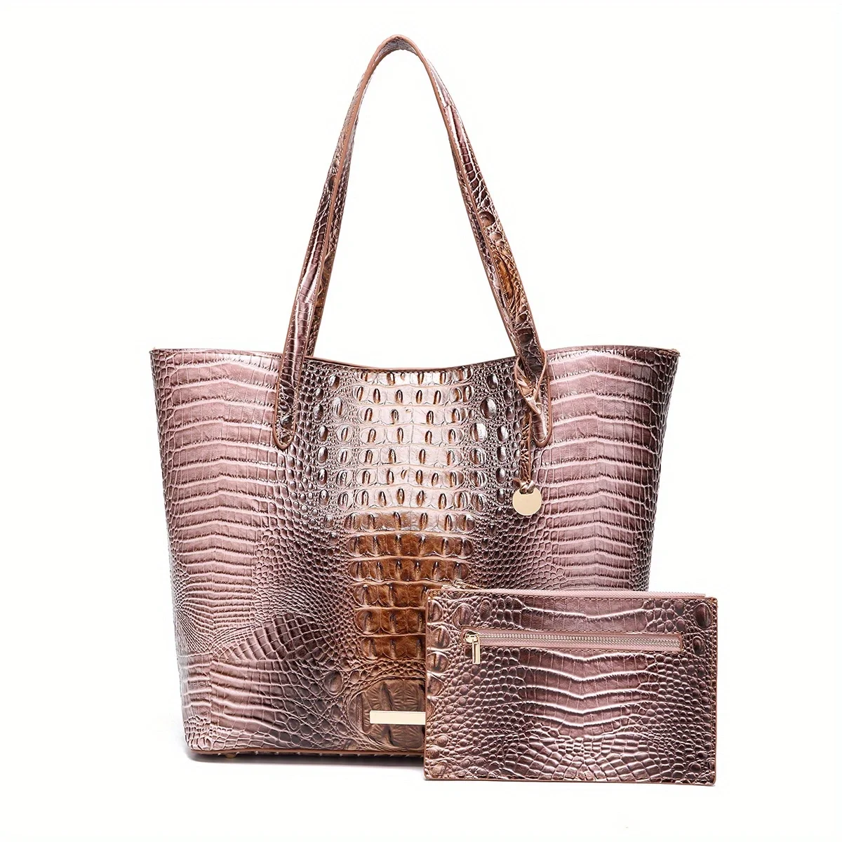 Ombre Crocodile Embossed Handbag Classic Style Tote Bag Women\'s Bag 2PCS women‘s Bag