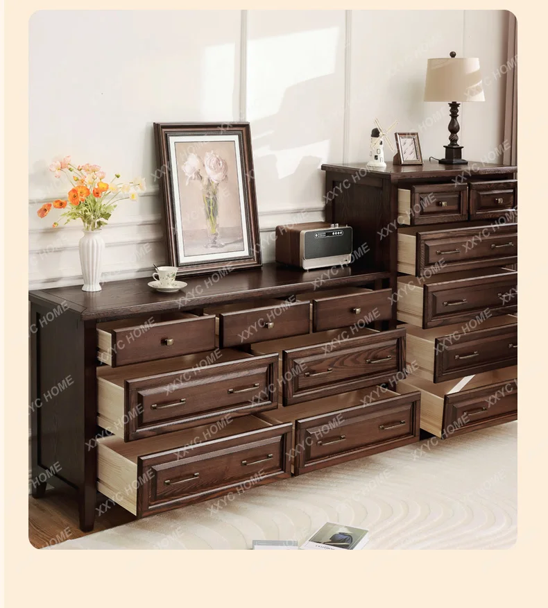 

simple solid wood dresser bedroom integrated storage desktop large mirror