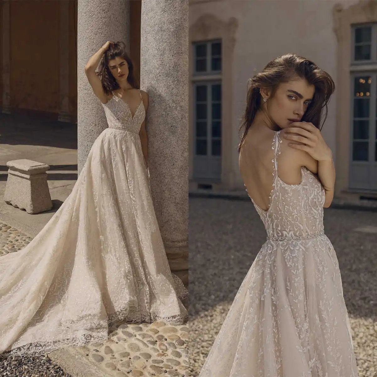 

Elegant A-Line Gown Wedding Dresses Sleeveless Lace Sweep Train Bridal Gowns Big Size Vestidos De Novia Custom Size Colour