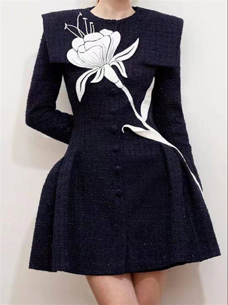 

Autumn High Waist Boho Long Sleeve Floral Luxury Dress Party Dresses Women Spring Embroidery Lace Runway Elegant 2022 A-Line