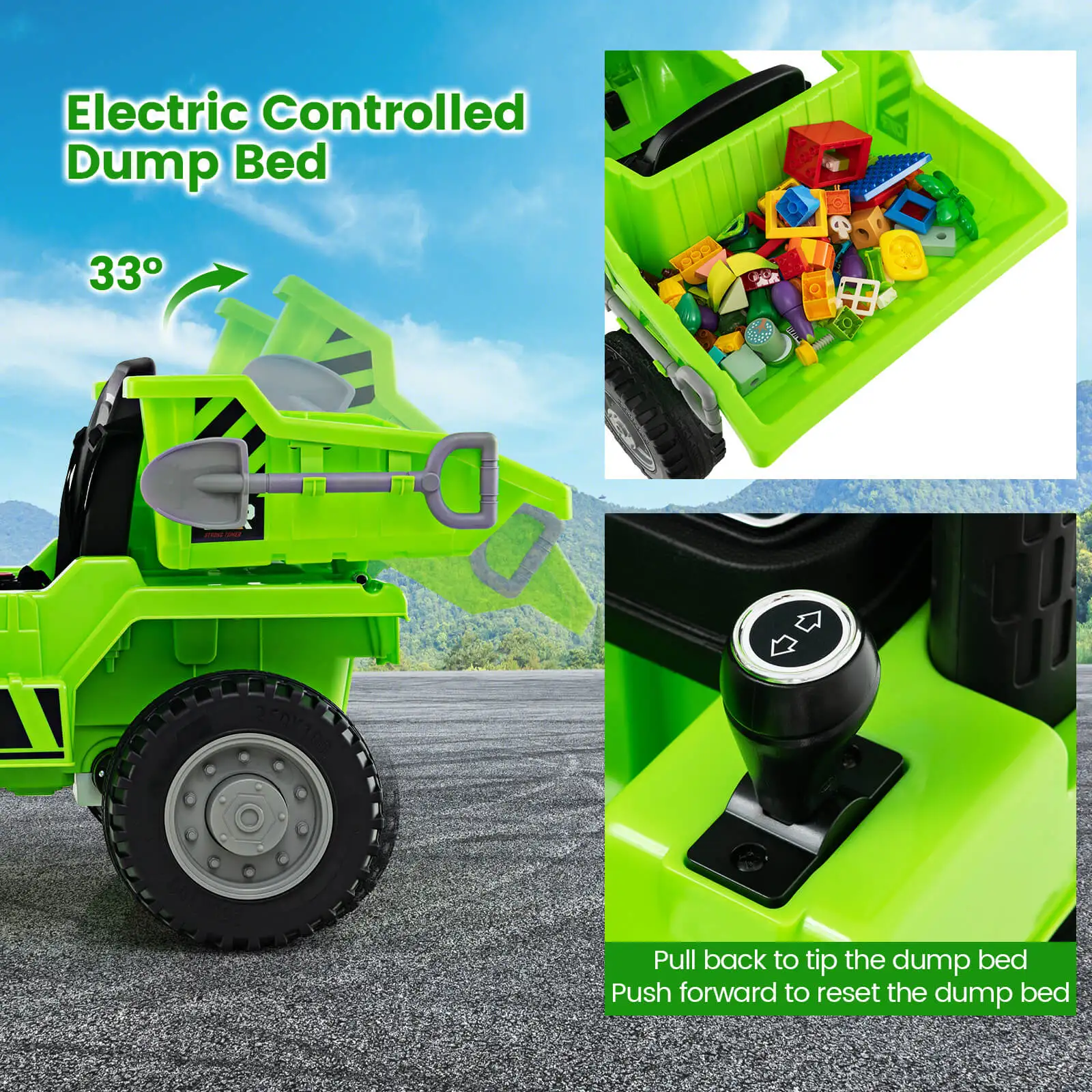 Kinderen Ride-On Dump Truck W/Draadloze Verbinding Muziek Led Lights Soft Start