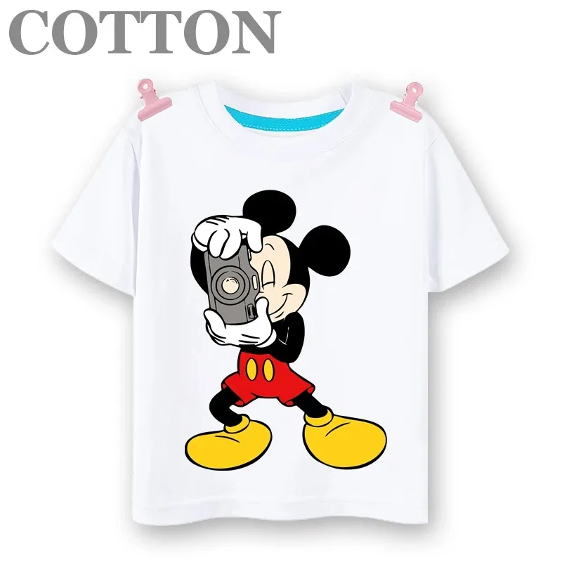 Photograph Mickey Mouse Disney Anime Fashion Cotton Summer Multicolor Children's Cartoon T-shirt Round Neck Short Sleeve Print