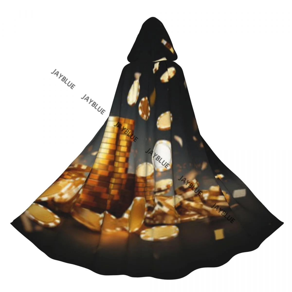 Poker Chips On Gaming Table Hooded Cloak Polyester Unisex Witch Cape Costume Accessory