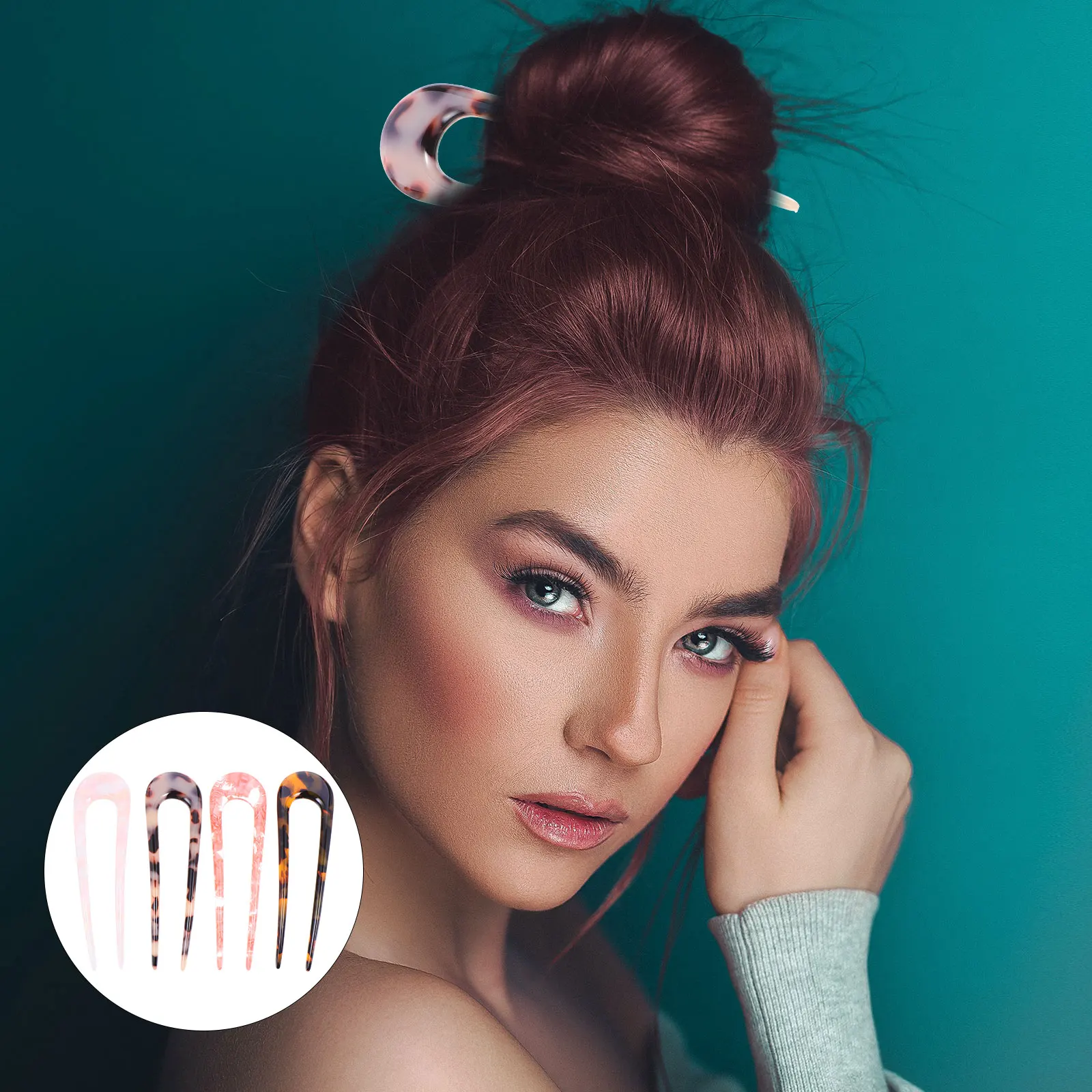 

4 Pcs U shaped Acetate Hairpin Chopsticks Durable Retro Elegant Bun Holder Clip Safe Fashionable Hair Accessories