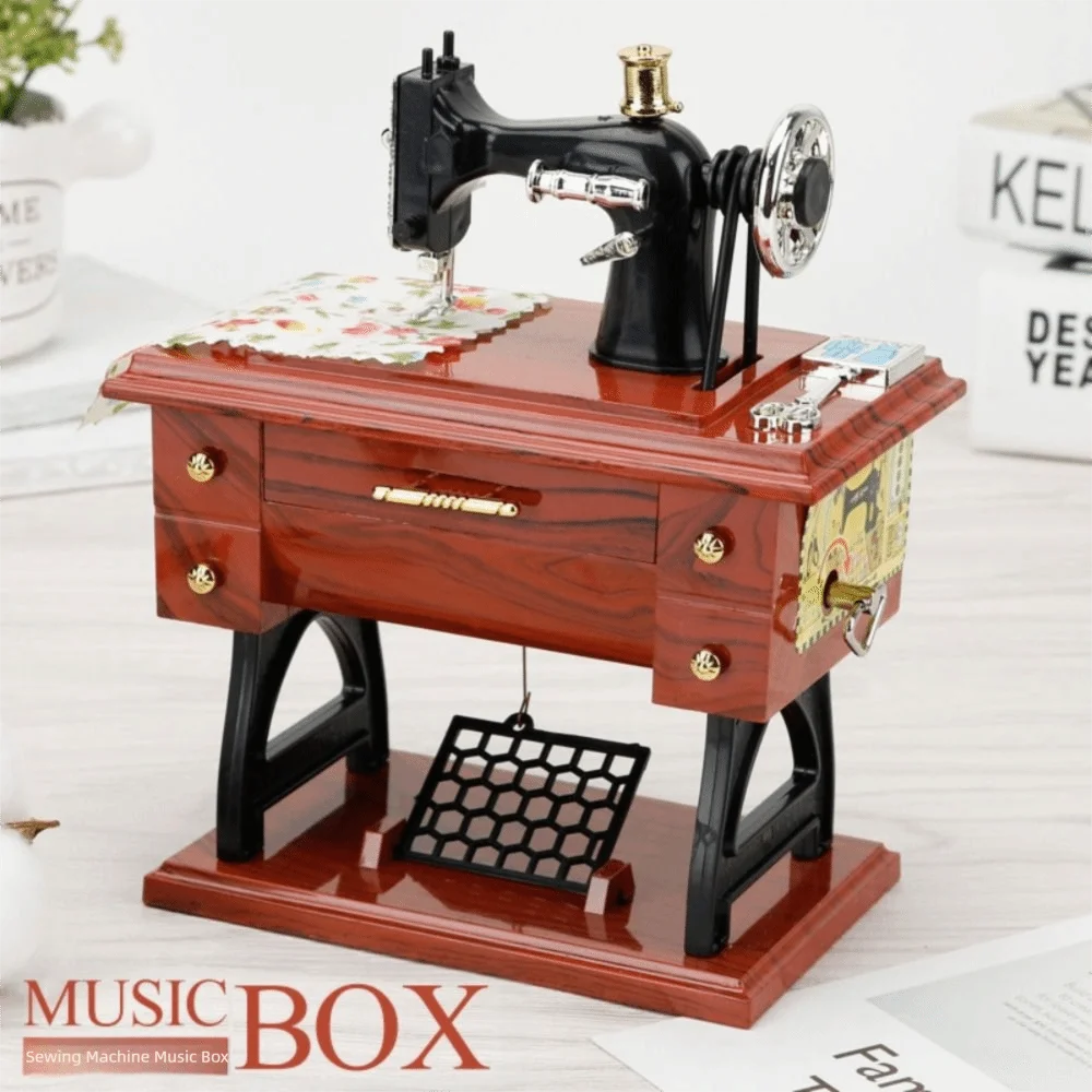 

Simulation Dollhouse Sewing Machine Vintage Mini Sewing Machine Model Hand-Crank Furniture Music Box Dollhouses Miniatures