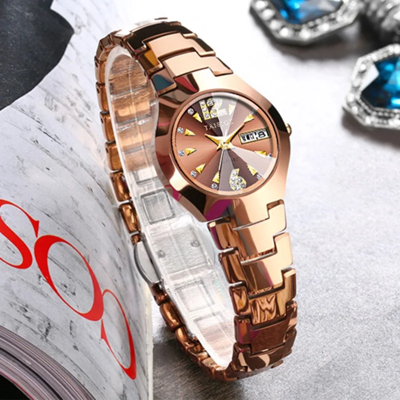 

Fashion women's ultra-thin watch luxury tungsten steel strap Tonneau design round elegant diamond quartz women's watch
