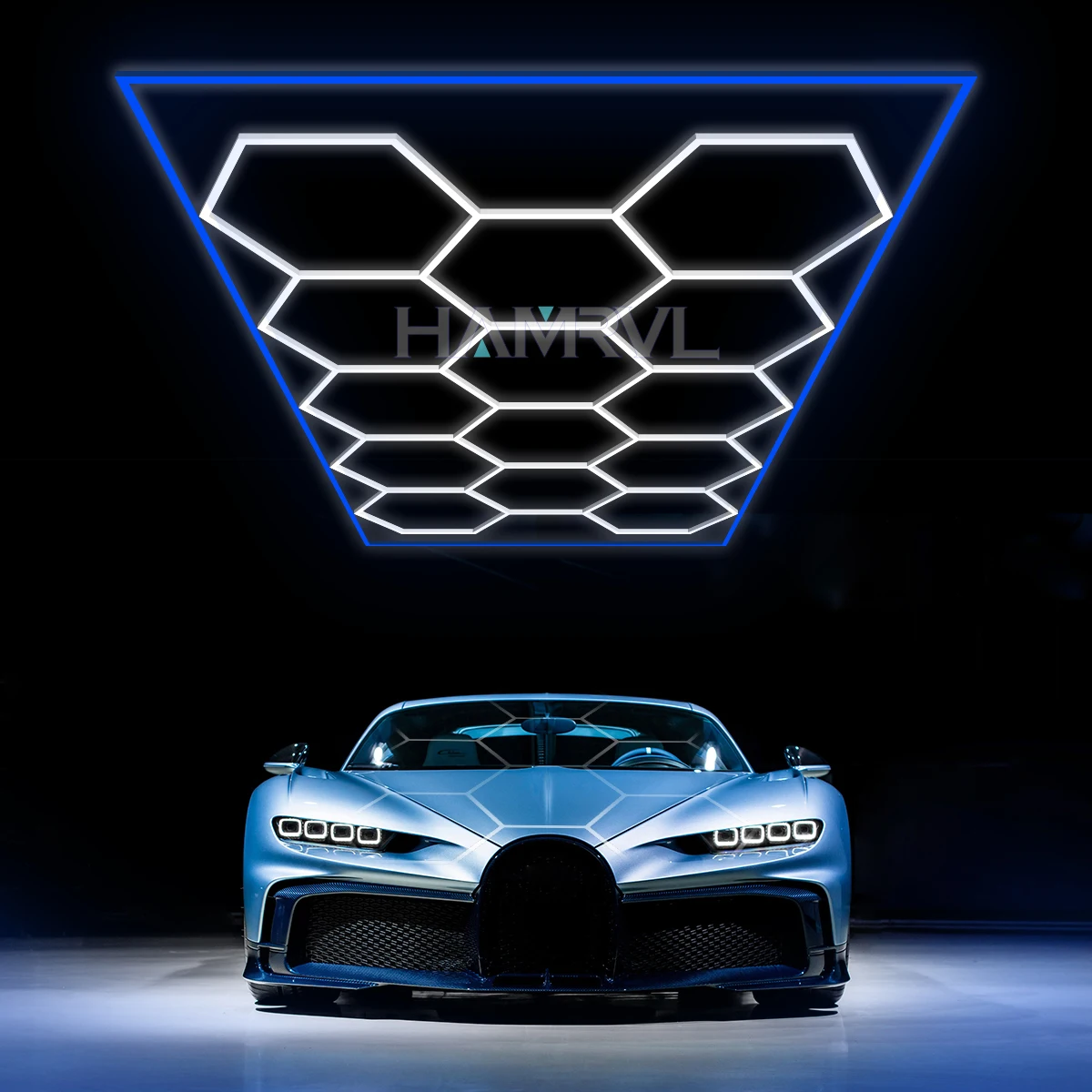 Customized Frame / RGB Colored Led Hexagonal Garage Ceiling Light Auto Car Show Room Car Detailing Car Studio Hair salons, shops
