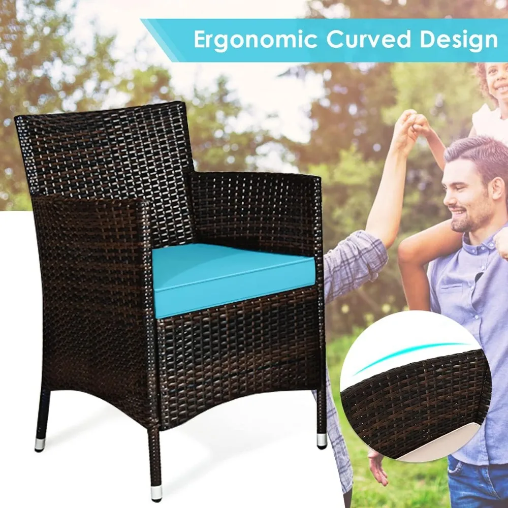 4-Piece Rattan Patio Furniture Set, Outdoor Sofa Table Set with Tempered Glass Coffee Table, Thick Cushion, Wicker Conversation