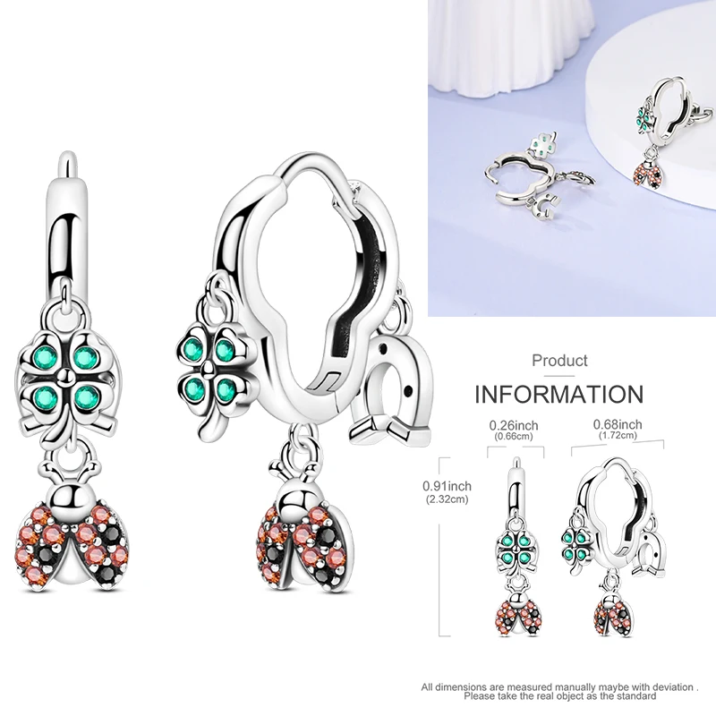 925 Sterling Silber Bunte Creolen Ohrringe mit Erdbeere, Libelle, Sonnenblume, Krabbe, Mantarochen und Lebensbaum als Geburtstagsgeschenk für Frauen – Detail 15