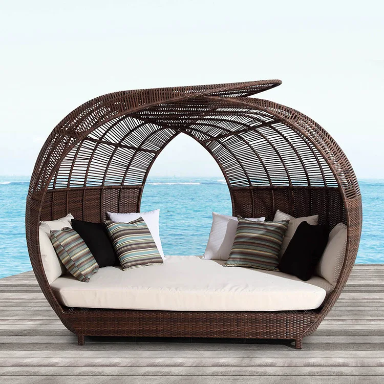 

Creative Outdoor Rattan Bed Bird's Nest Large Round Bed Outdoor Sofa Lounge Bed Villa Rattan Round Beach