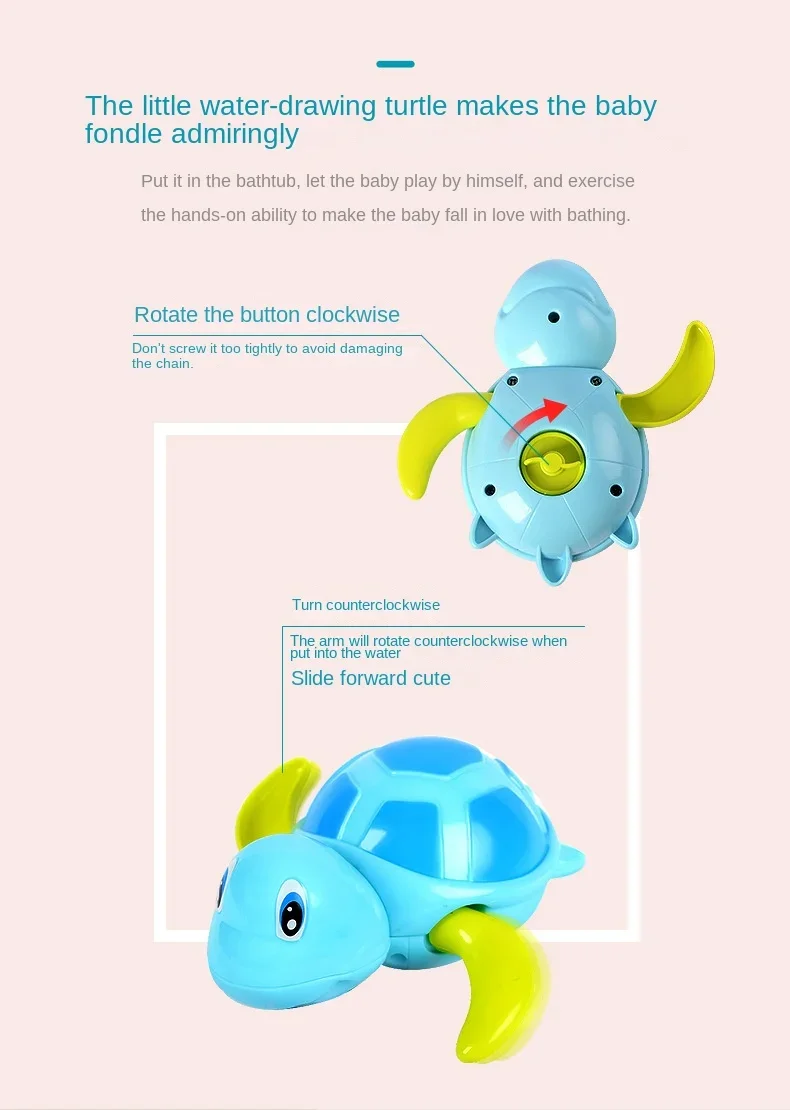 Baby Cute Cartoon Animal Tortoise Classic Baby Water Toy Infant Swim Patting Turtle Wound-up Chain Clockwork Kids Beach Bath Toy