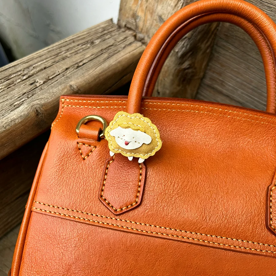 Trendy Cow Leather Sheep Bag Pendant Keychain Soft Lightweight Lamb Keyring Multi-color Round Heart Bag Charm Girlfriend