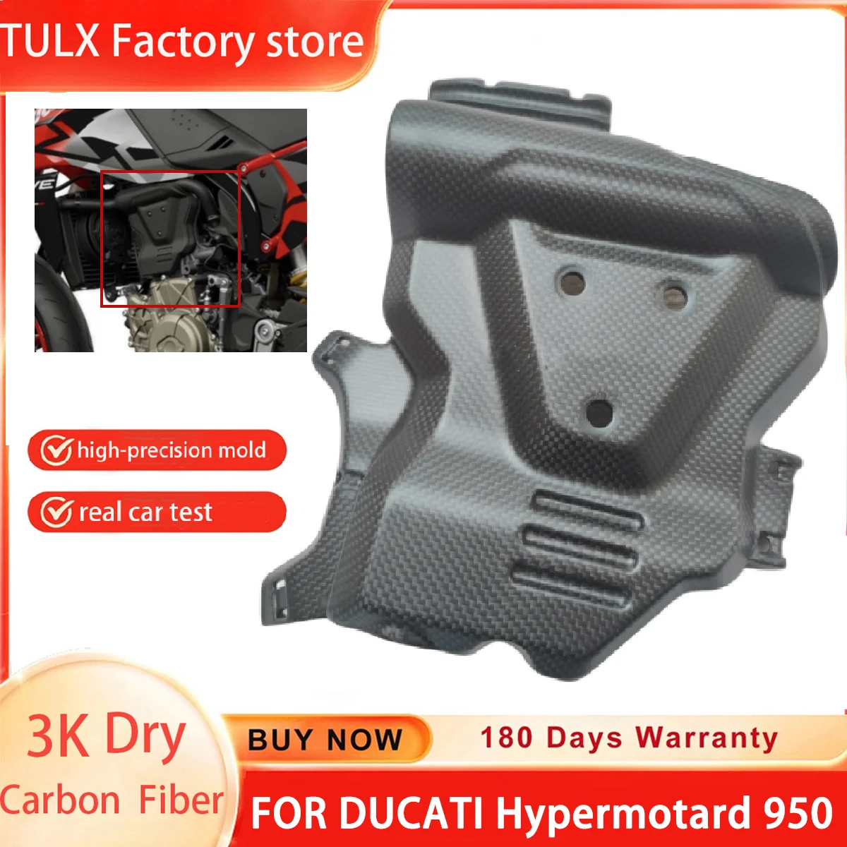 

3K Carbon Fiber Left Engine Case Protection Cover Cylinder Head For DUCATI Hypermotard 698 2024 2025 Motorcycle Accessories