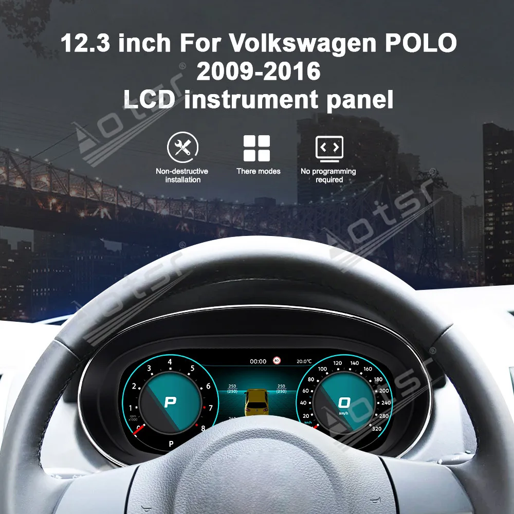 مجموعة أدوات LCD كاملة لسيارة Volkswagen POLO 2009-2016 لوحة القيادة الرقمية قمرة القيادة مجموعة ترقية أدوات افتراضية #2