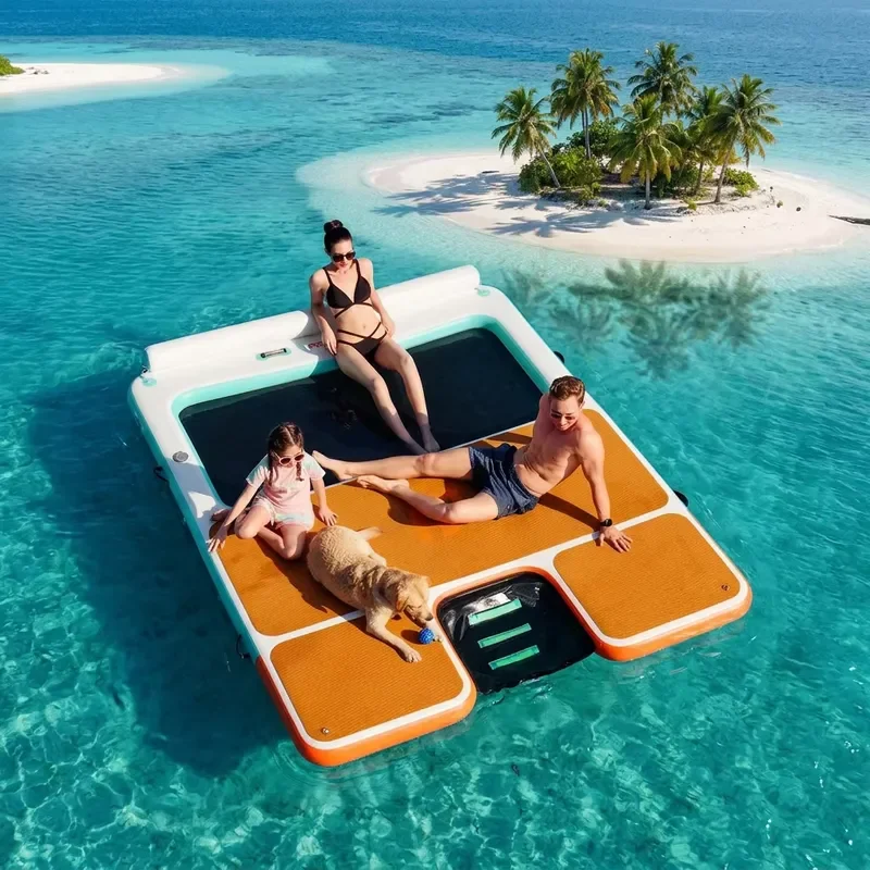 Inflatable Floating Dock Mat Water Platform Adult Floating Island for Family Water Party Sunbathing Lake River Ocean Use